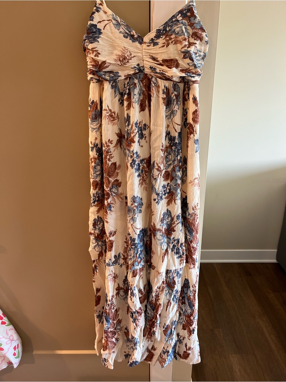 Abercrombie & Fitch Cream Floral Maxi Dress with Blue & Brown Print